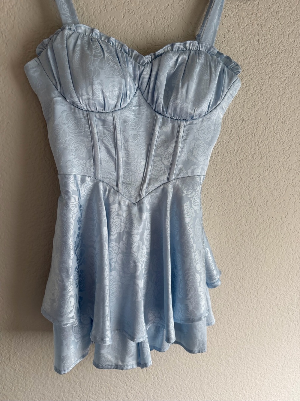 Light Blue Floral-Texture Mini Dress
